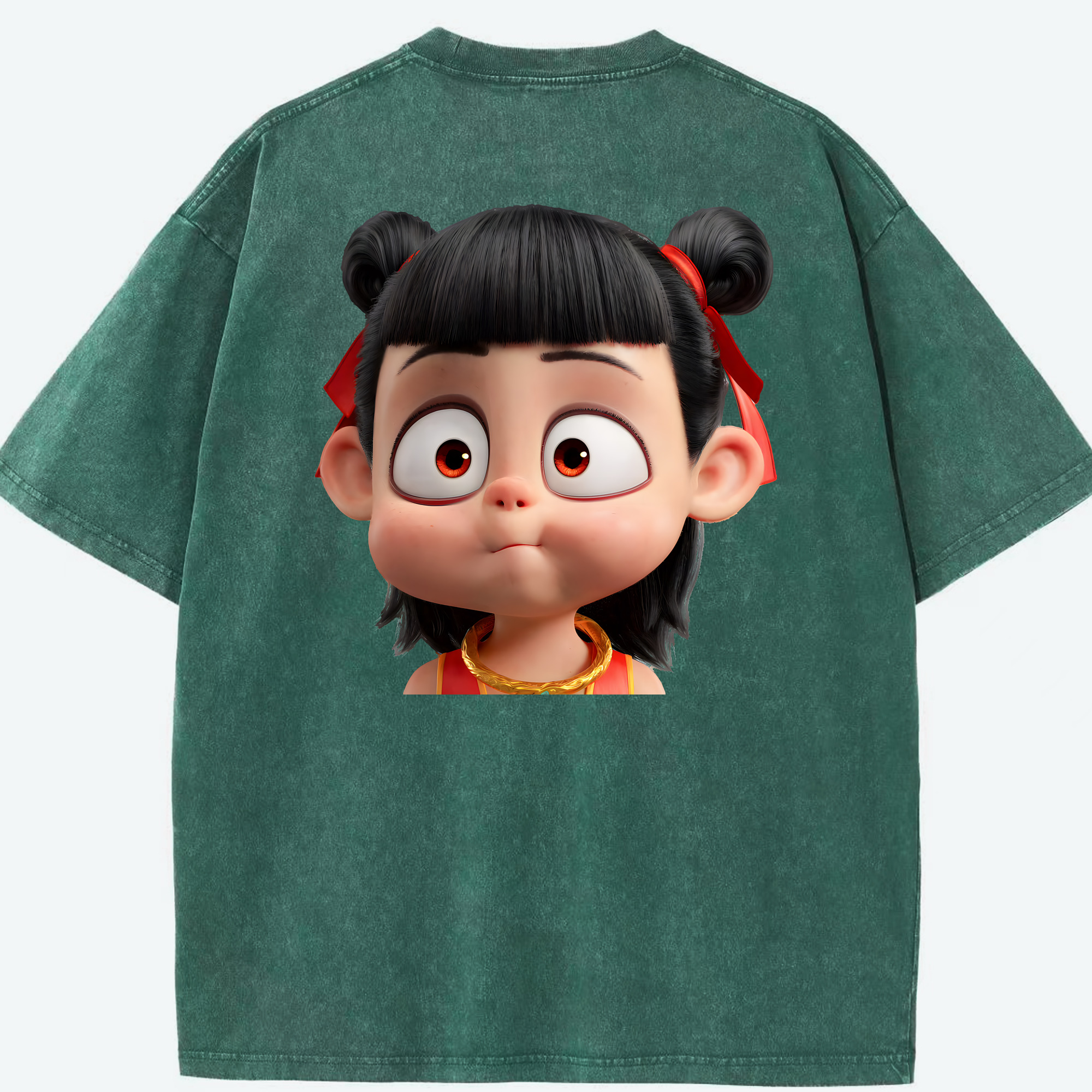 （画像用） Ne Zha 2 ナタ 魔童の大暴れ 綿100% ヴィンテージ風 半袖Tシャツ（背面プリント）